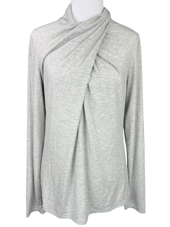 Elie Tahari Tops - Elie Tahari Gray Draped Crossover Mock Neck Long Sleeve Knit Top Medium